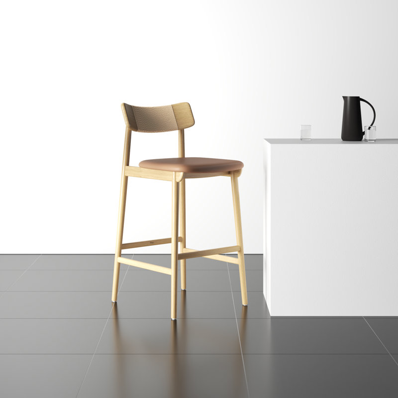 Sakina Upholstered Counter Stool with Solid Wood Frame, Natural, Bar Stool (31.5" Seat Height