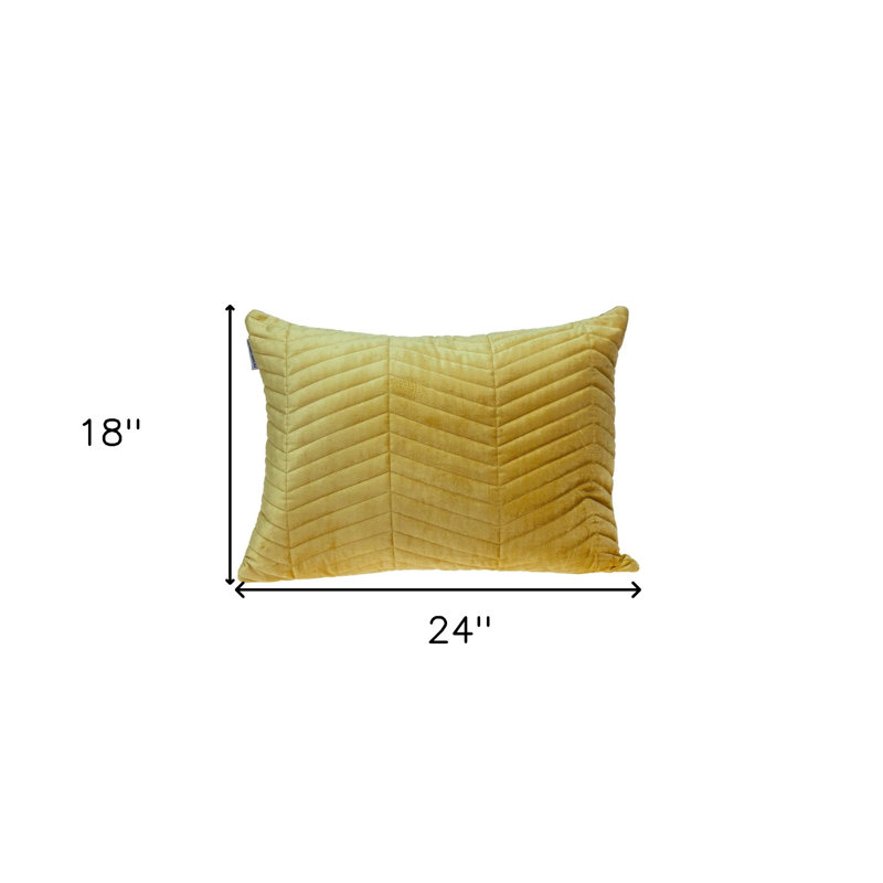 Coussin lombaire noir en velours matelassé Zig Zag, Jaune