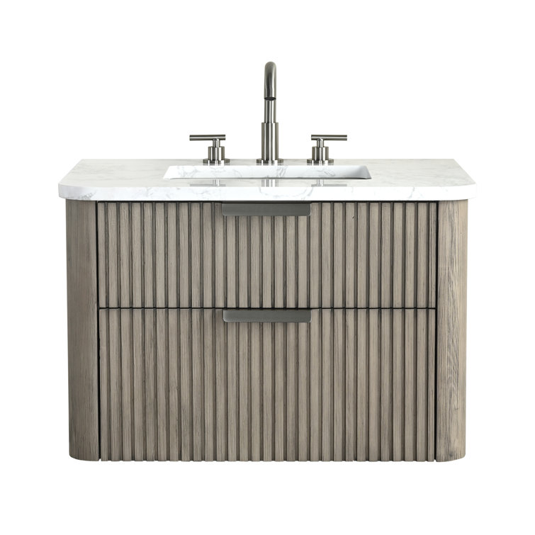 Liljan 30'' Wall-Mounted Single Bathroom Vanity with Engineered Stone Top