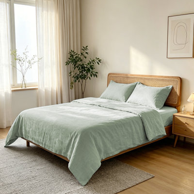 100% Flax Linen Solid Duvet Cover Set with Pillow Shams