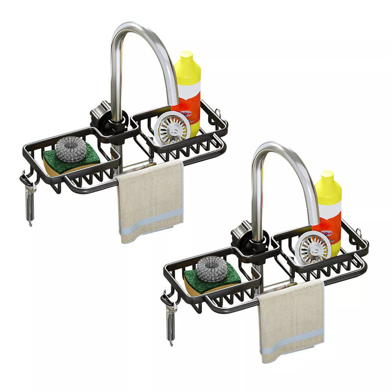 Support d'évier pour cuisine et salle de bain, support de drain amovible en acier inoxydable avec plateau d'égouttement et support pour éponge de salle de bain
