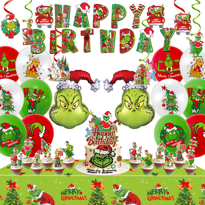 35 Pcs Grinch Christmas Birthday Party Decor Supplies, Grinch Christmas Party Decorations for Kids Set