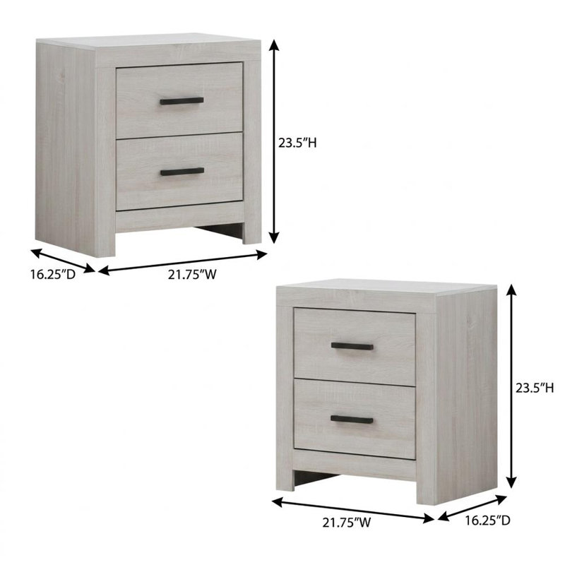 Table de chevet en bois d'ingénierie avec 2 tiroirs, 2 tables de chevet et petite table d'appoint pour la chambre à coucher, blanc bord de mer