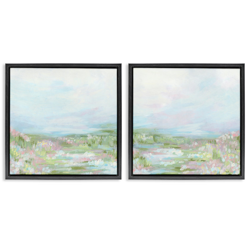Ensemble de toiles flottantes encadrées pastel à motif abstrait Spring Field 2 par June Erica Vess, H 18 po x l 18 po
