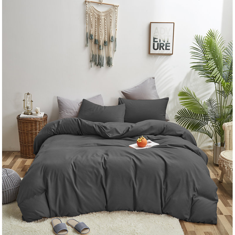 Solid Color Comforter Dark Color 3 PCs Bedding Set Deep Color Bed Comforter Set, Gray