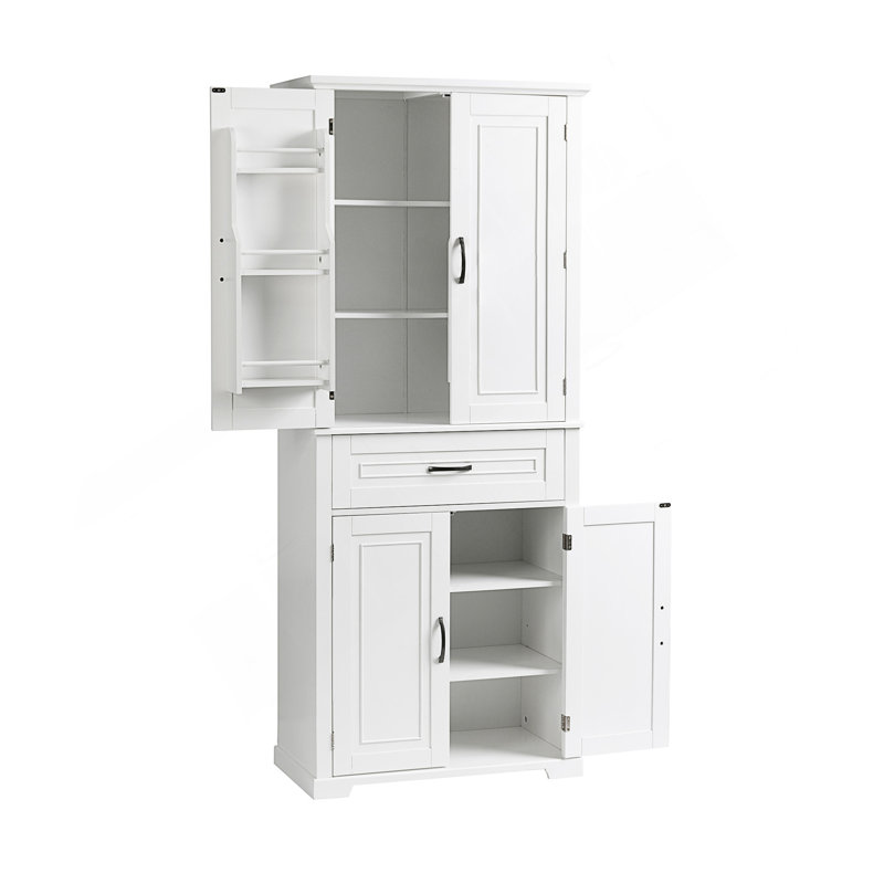 Armoire de rangement de salle de bain avec portes et tiroir, plusieurs espaces de rangement, tablette réglable, Blanc