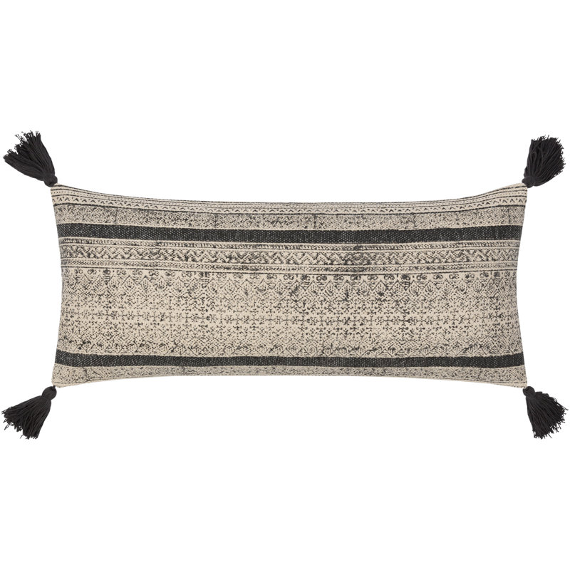 Housse de coussin rectangulaire Zetta, Polyester/ bourre en polyester, Beige/noir