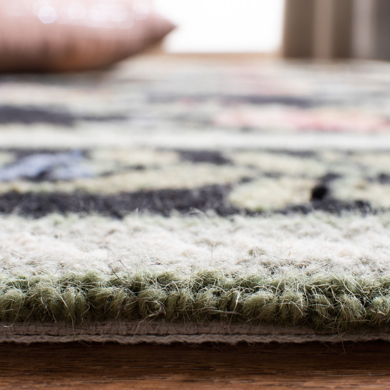 Tapis floral en laine crocheté à la main Beyda, Rond 3 pi