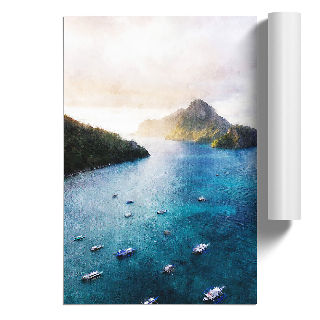 Boats in El Nido in the Philippines Painting - Frameless Print