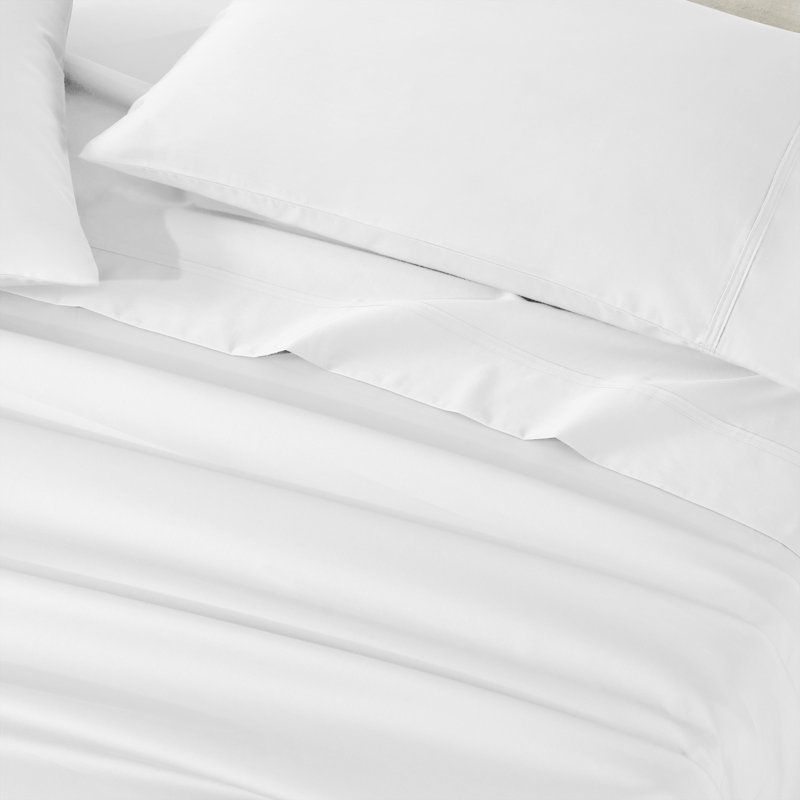 Ensemble de draps en coton à densité de tissage 850 fils, Blanc, Ensemble de draps pour grand lit avec trois articl