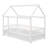 Twin Size Floor Wooden Bed With House Roof Frame, Fence Guardrails-943760264-943760265