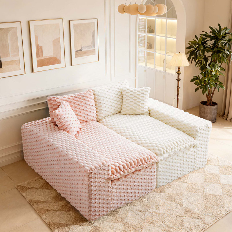 Canapé modulaire 120 po en velours multicolore, Pink/White
