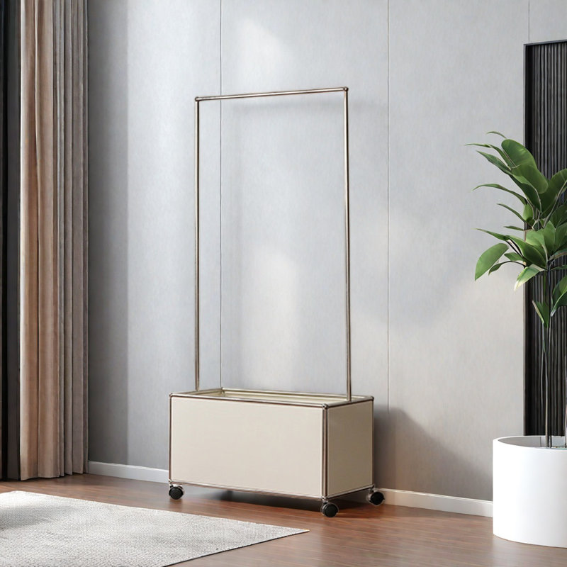 Stainless Steel Coat Rack with Bottom Cabinet, Cream