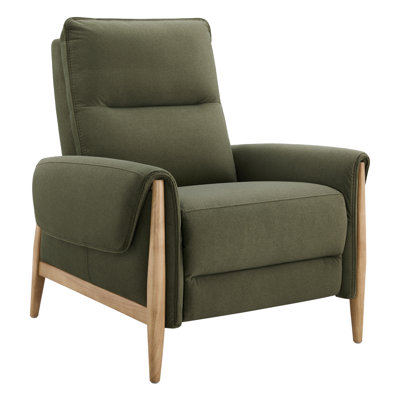  Upholstered Mannul Recliner with Solid Wood Legs and Padded Armrests