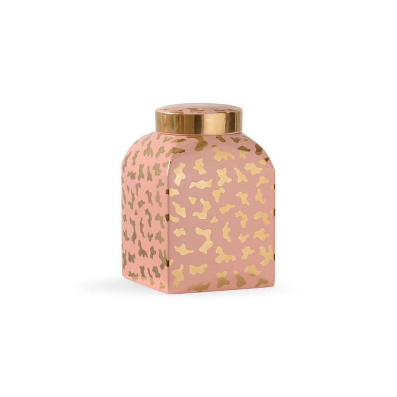 Ceramic Jar, Coral/Gold