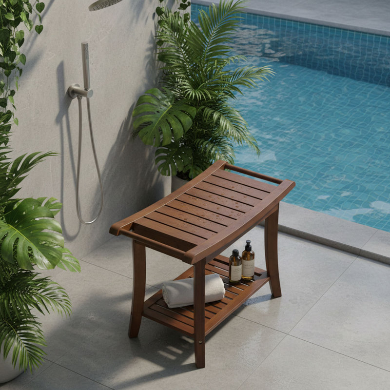 Banc de style spa en bambou l 23,75 po Mitch, Caramel