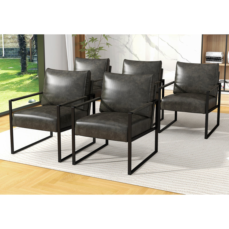 Bradon 24.6'' Wide Vintage Soft Vegan Leather Arm Accent Chair with Removable Backrest, Gray, 5