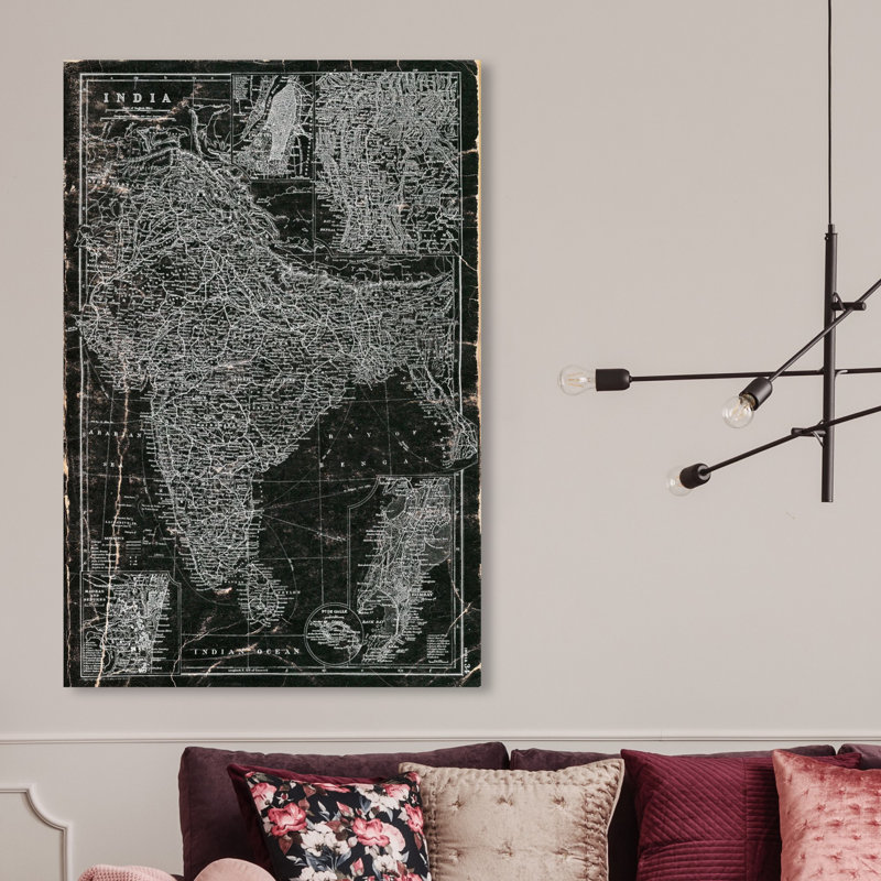 « inde 1892 map », impression sur toile, H 45 po x l 30 po, Toile tendue