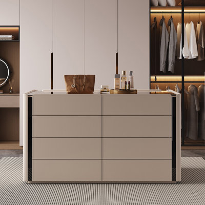 Comptoir rectangulaire en verre trempé transparent de 47,24 po, armoire en bois massif beige, armoire de rangement pour bijoux