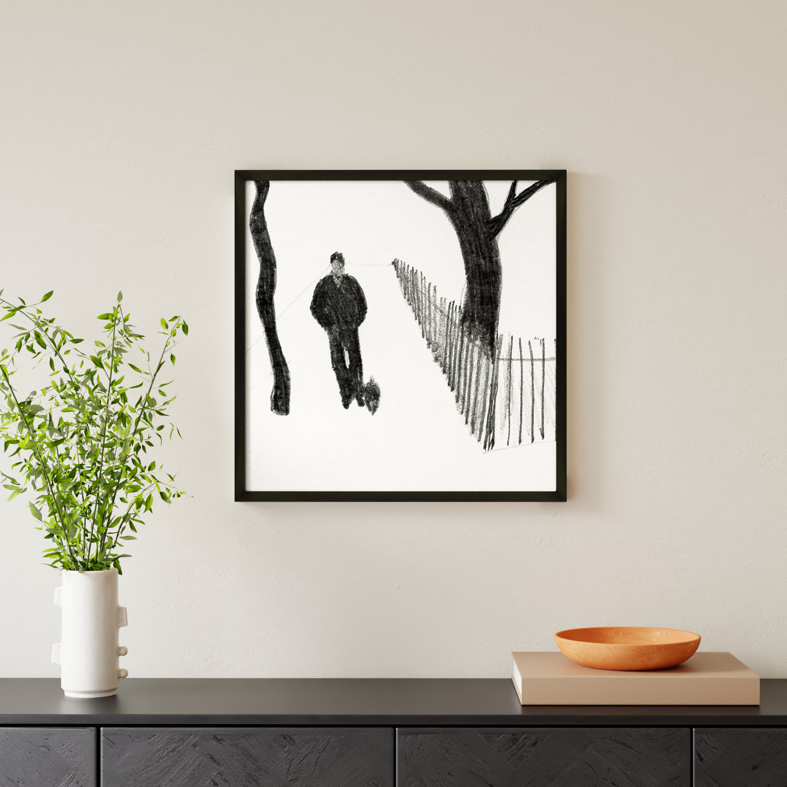 Walking the Dog Print by Simon Schneiderman, Black, 24" H x 24" W x 1.25" D
