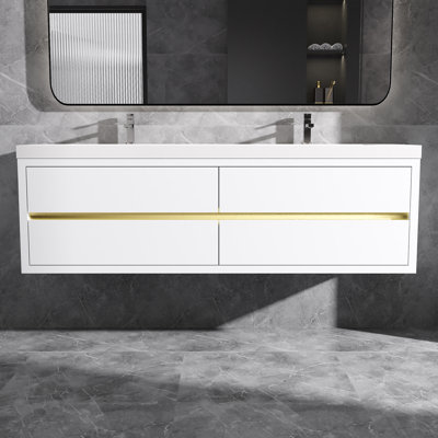 Meuble-lavabo mural flottant avec double surface de comptoir en blanc