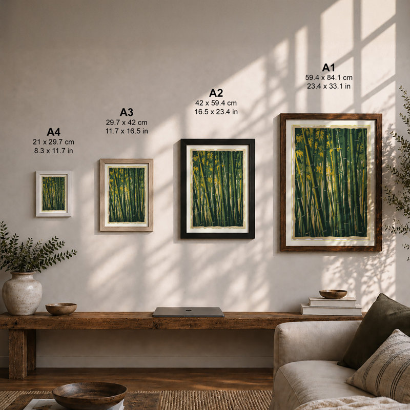 Bamboo Grove Light Japandi - Framed Print, Walnut, A4 - 29.7 x 21.0 cm