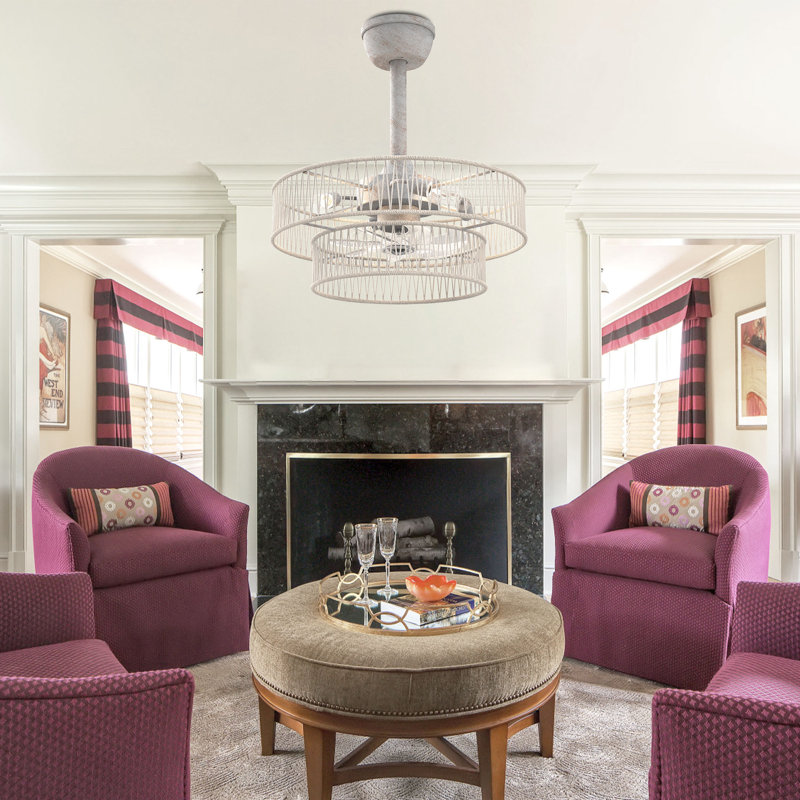 20" Modern Ceiling Fan With Lights And Remote Control, 6-Speed Adjustable Height And Timer