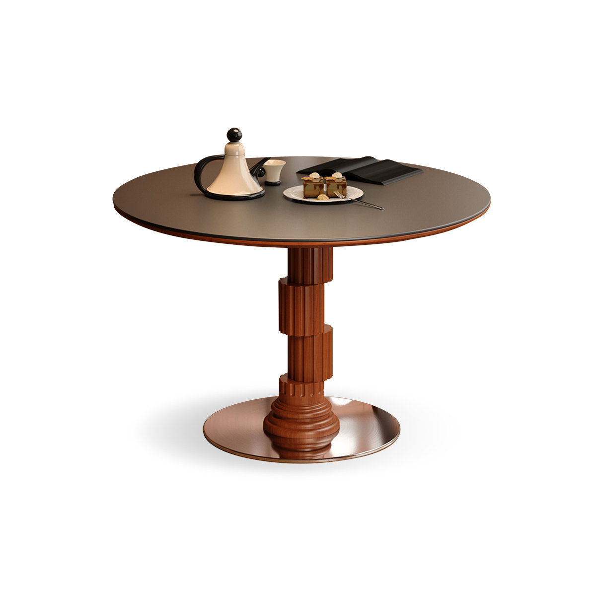 Hokku Designs Black&Walnut Round Sintered Stone Dining table | Wayfair