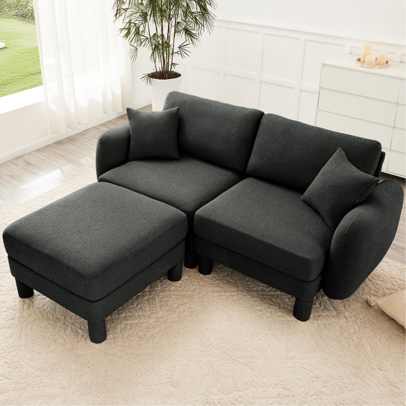 Canapé modulaire à 2 places pour la causeuse en tissu Boucle, Gris foncé