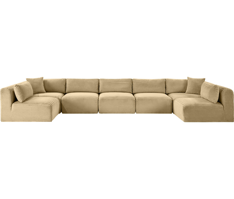 Canapé modulaire Carmean, Velours côtelé texturé Camel, 5 Armless, 2 Corner