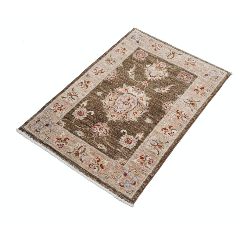 2x3 ft Brown Handknotted Accent Rug, Handmade Wool Rug for Bedroom and Entryway