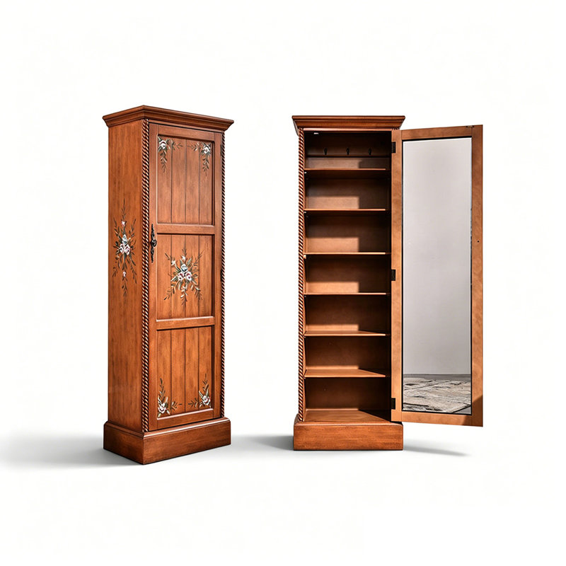 Armoire à chaussures en bois massif de style américain avec miroir pour le rangement, Left Hand Facing