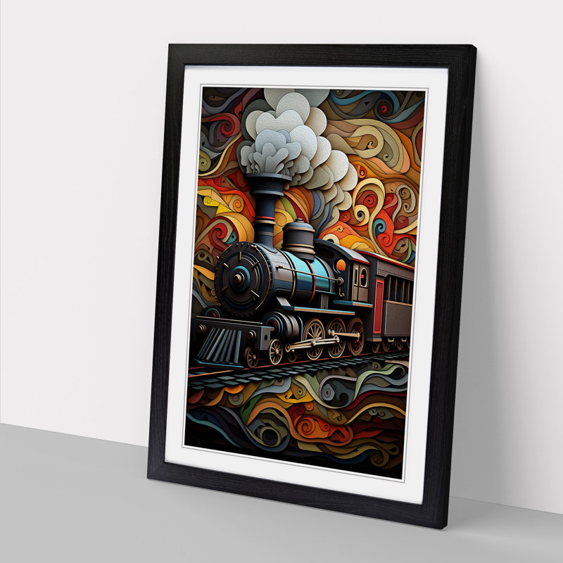Steam Train Geometric - Framed Print, Black, 64" H x 46" W x 2" D