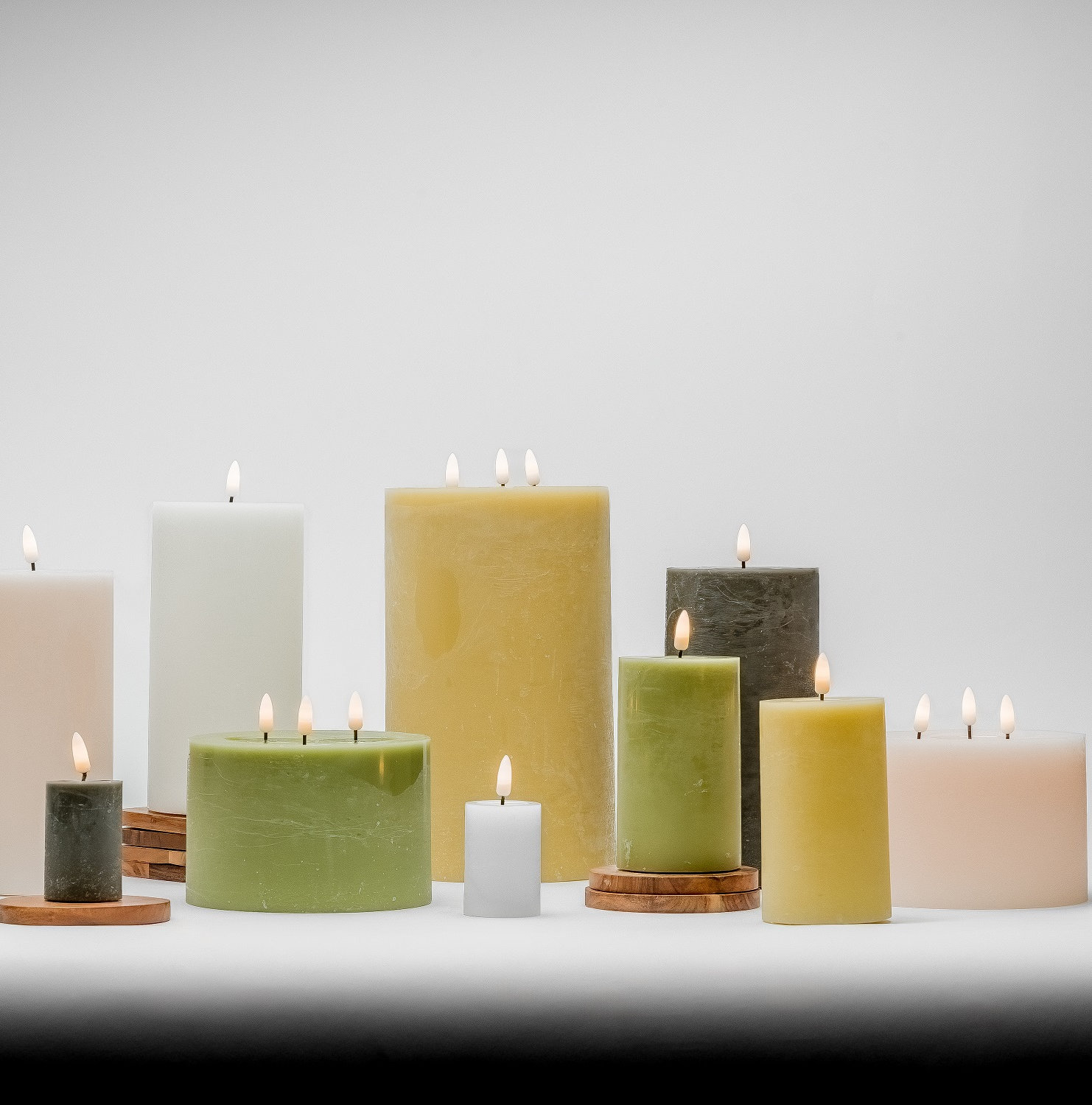 3 Wick Large Dark Champagne Flameless Candle, Green