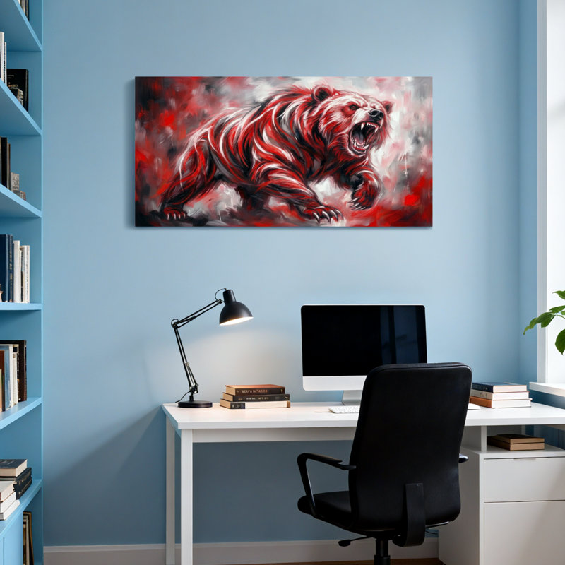 Animaux, ours rouge, impression sur toile, H 16 po x l 32 po