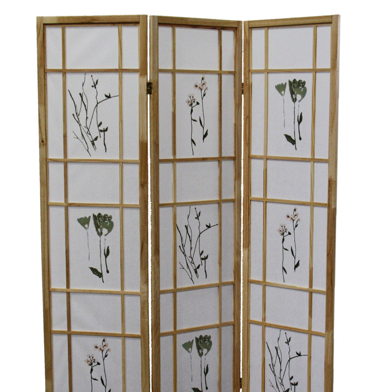 Paravent en bois de pin massif naturel à motif floral de 3 po de hauteur 70 po x l 3 po H 50 po x H 70 po, finition asiatique, pin