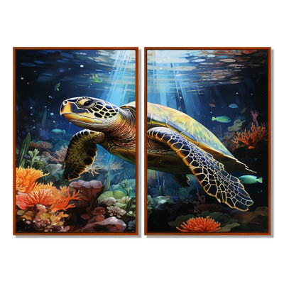 «Green Blue Marine Animals Turtle Encounter VII», reproduction d'art sur toile