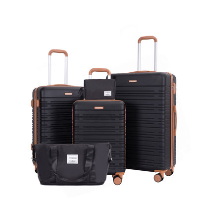 Ensemble de 5 pièces (20 "24" 28 + un sac de voyage et une trousse de toilette), ensemble de valises rigides à roulettes en ABS avec serrure TSA Valise de bagage à main de couleur assortie