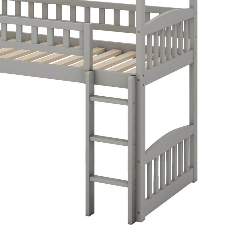 Lit mezzanine simple avec 2 tiroirs, escalier, glissade et échelle, lit maison, Gris