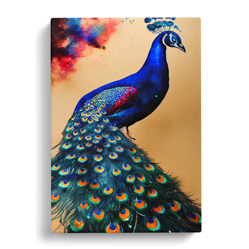 Vivid Peacock - Wall Art, Wrapped Canvas, No Matte, 50cm H x 35cm W x 2cm D