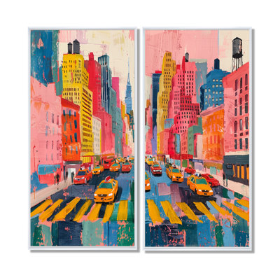 Deux gratte-ciel roses de New York City - New York City, grandes impressions sur toile, 2 pièces