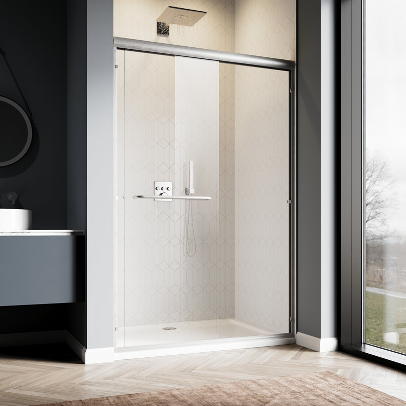 Double Sliding Shower Door With 1/4'' Clear Tempered Glass,48"W x 72"H , Brushed Nickel