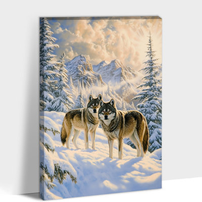 Grand loups d'hiver, art mural sur toile, paysage de montagne enneigé, peinture animalière moderne, affiche murale pour décoration de chambre à coucher, salon, 20 po x 30 po