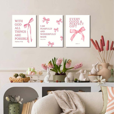 Coquette rose arc, ensemble d'art mural sur toile, 3 versets bibliques inspirants, décorations, photos, esthétique pour filles