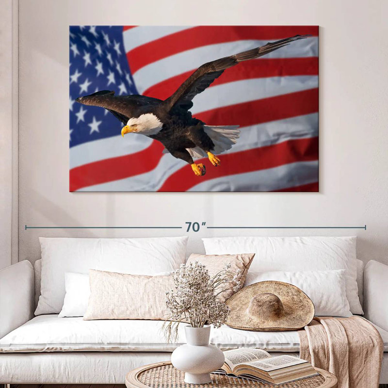 Lelar US Flag And Flying Bald Eagle, 34" H x 51" W