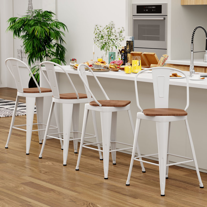 High Back Metal Counter And Bar Stools, Counter Stool (26" Seat Height), Cream
