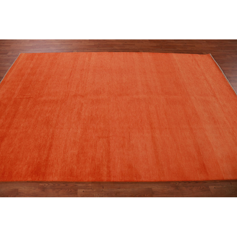 Orange Solid Modern Gabbeh Vegetable Dye Area Rug 6x9