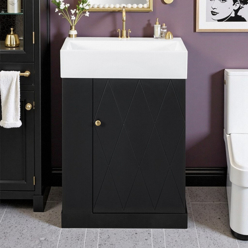 Meuble-lavabo mural simple de 20 po avec lavabo en céramique, Noir