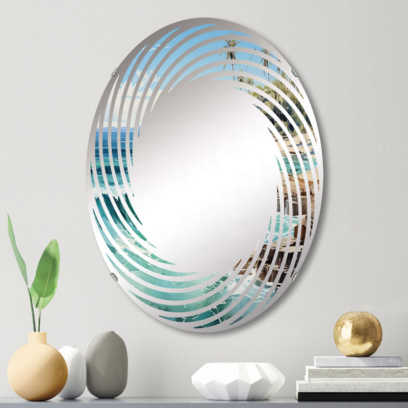 Palmier turquoise tropique I - Miroir mural spirale | Ovale, 29,5 po x 19,6 po