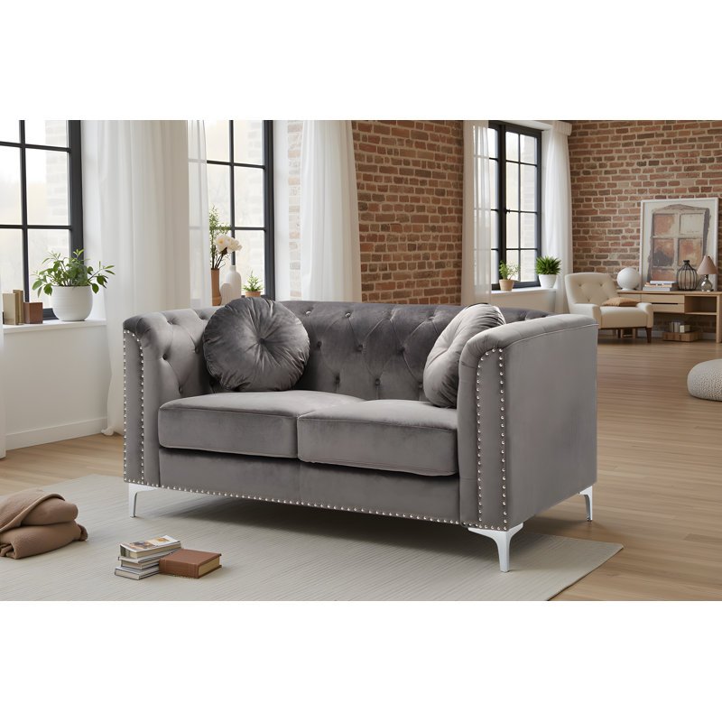 Colmar Dark Gray Velvet Loveseat, Dark Gray